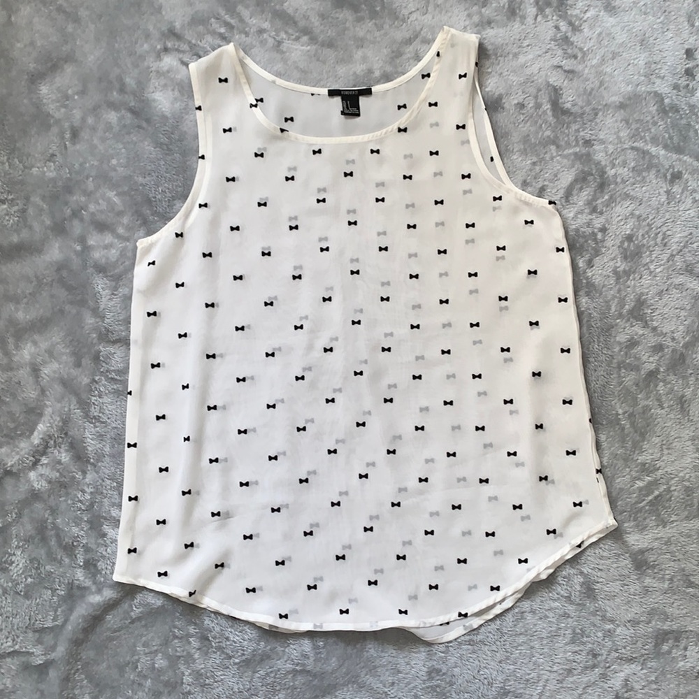 Forever 21 White Tank Top with Black Velvet Bow Print